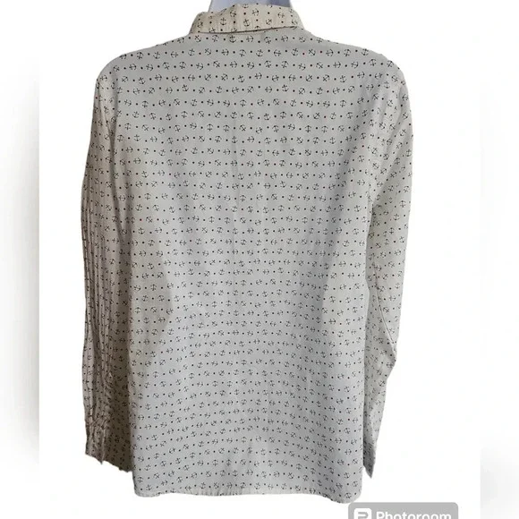 United Colors of Benetton Women’s S Button Up Ivory Anchor Print Shirt Coastal - Picture 4 of 8